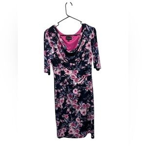 Connected Apparel Pink and Navy Floral Dress